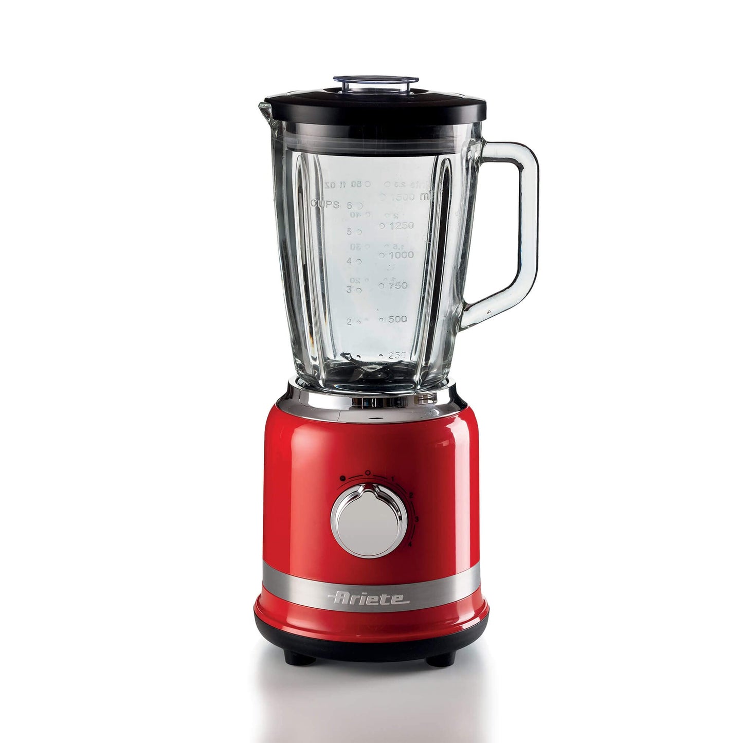 Ariete 585 Modern stenda mikseris - 1000 W, 1,5 L, 4 ātrumi, pulsa funkcija, stikla krūze, 4 nerūsējošā tērauda asmeņi, sarkans
