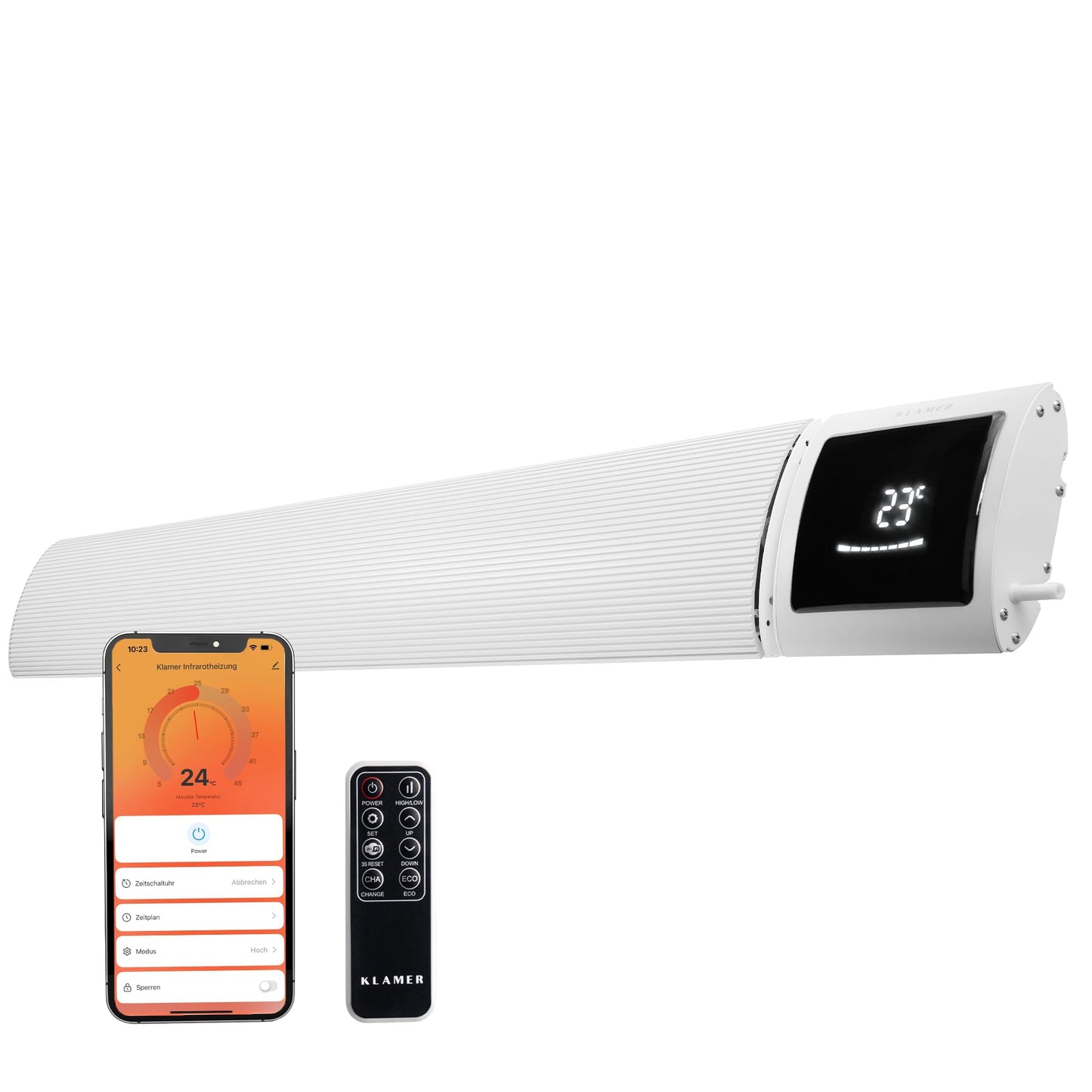 Infrasarkanais sildītājs KLAMER 2600 W ar WiFi, lietotnes vadību, taimeris 1–24 h