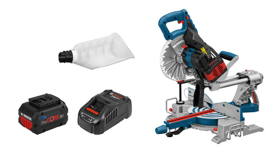Bosch Professional 18V BITURBO akumulatora leņķzāģis GCM 18V-216 - 2x 5.5Ah akumulatori, lādētājs, zāģa asmens 216mm.