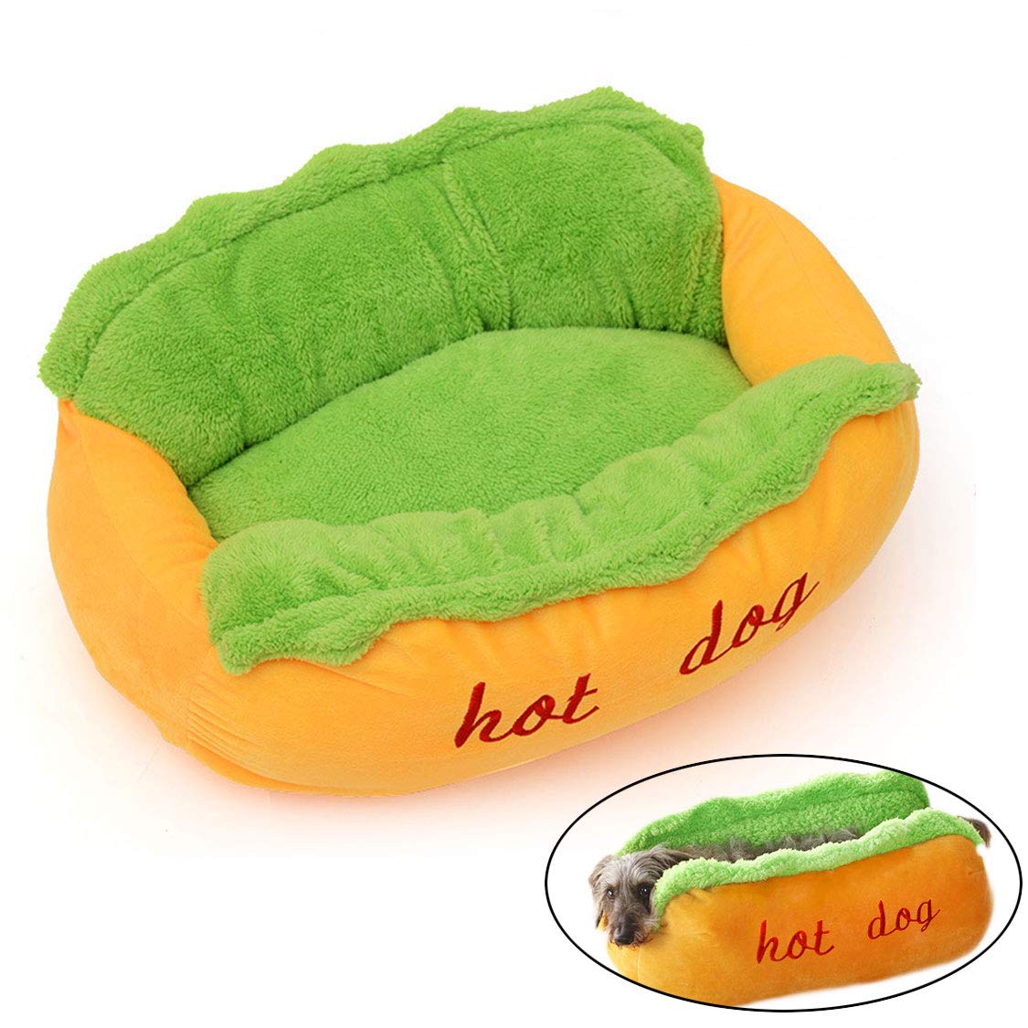 PAPIEEED Hotdog mājdzīvnieku suņu gulta, silts suņu būdiņas kaķu midzenis, mazgājams mājdzīvnieku paklājiņš, noņemams kaķu dīvāns