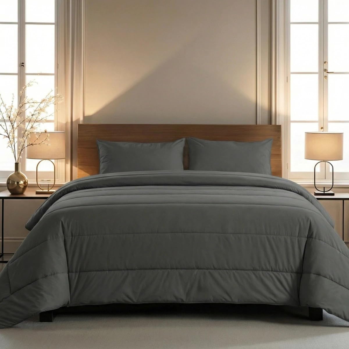 Zelesta Comfort Uni 2-in-1 4-Jahreszeiten Ganzjahresbettdecke bez pārvalka, temperatūru regulējoša, mazgājama 40°C, elpojoša, pretērču, mikrošķiedra (Anthrazit, 140x200cm)
