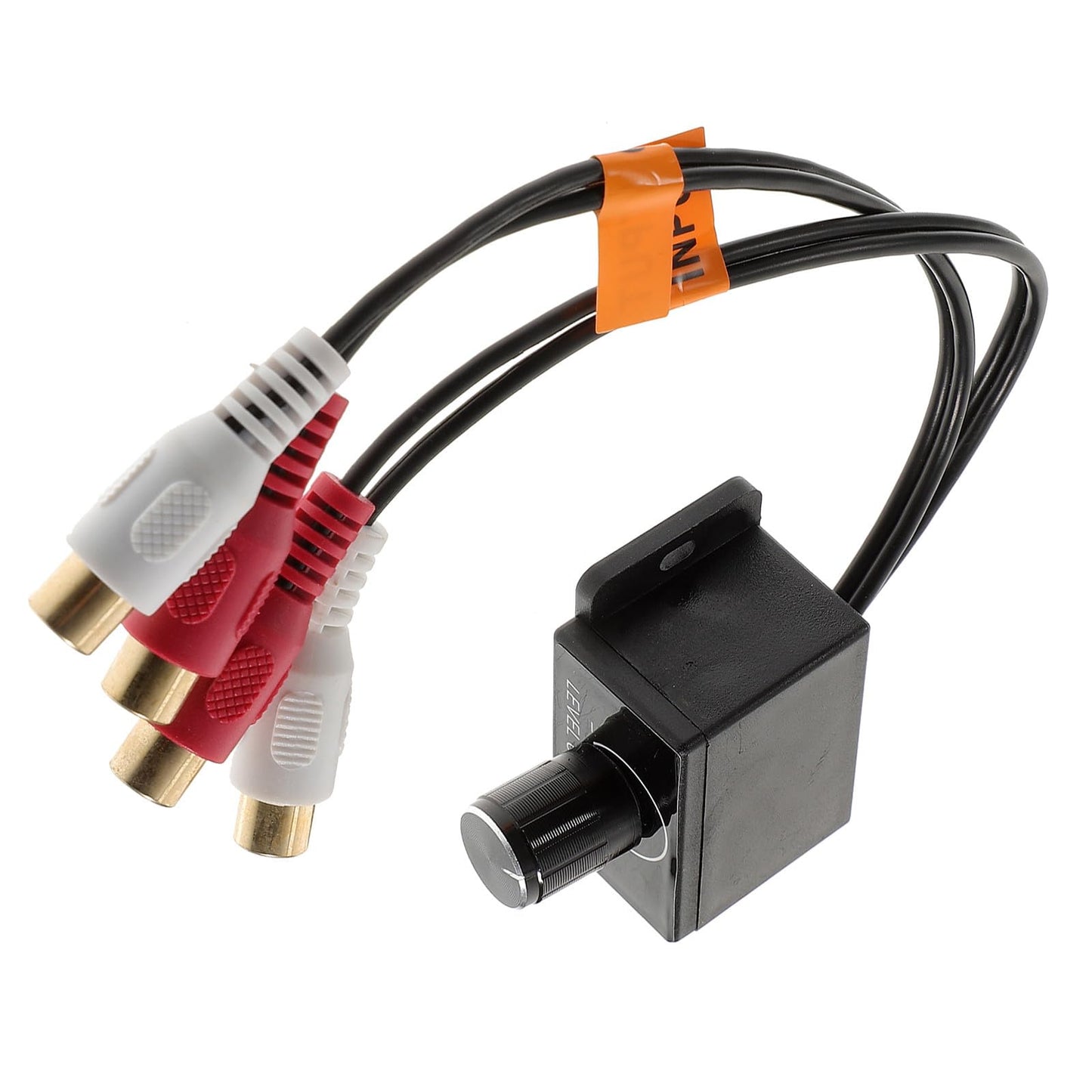 Bass regulatoris pastiprinātājam ar RCA savienojumiem un plastmasas korpusu