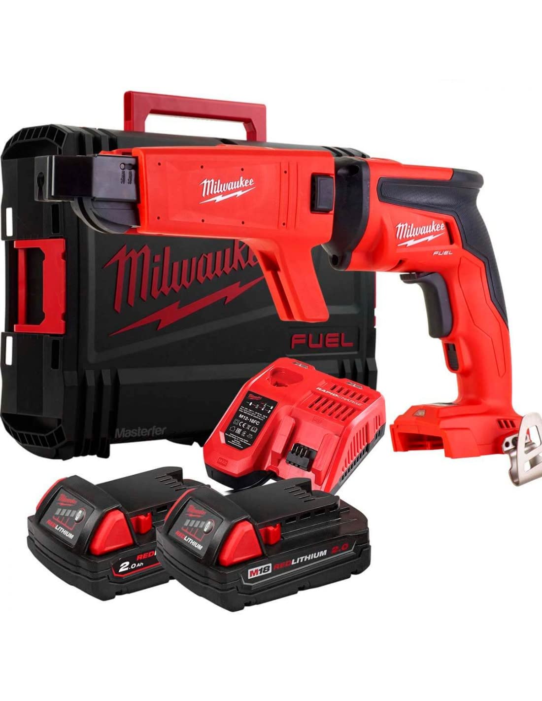 Milwaukee M18FSGC-20 - 18V cordless drill, 2.0Ah Li-Ion battery, powerful 1W motor, compact design for versatile use.