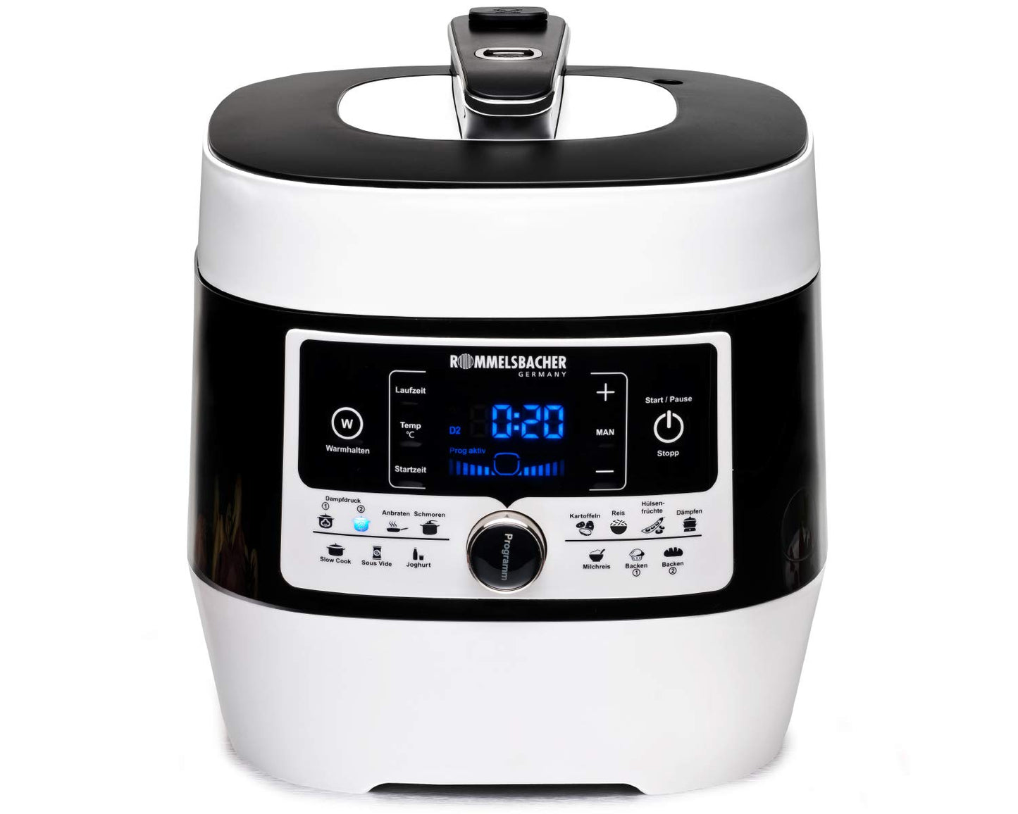 ROMMELSBACHER Elektriskais tvaika spiedpannas un multicooker MD 1000 'MeinHans' – Oriģināls - 14 automātiskās programmas, no 40 °C līdz 170 °C regulējams, 2 tvaika spiediena līmeņi, nelipīga 6 litru katls