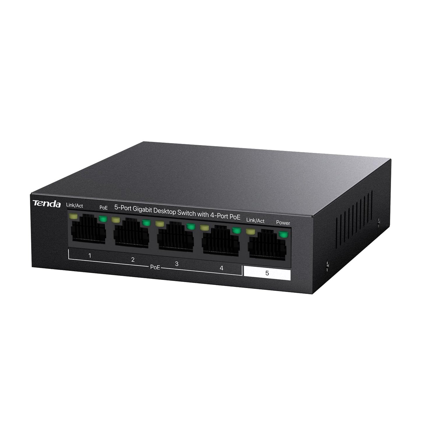 Tenda PoE slēdzis 5 portu Gigabit LAN slēdzis ar 4 PoE+ portiem, 58W PoE budžets
