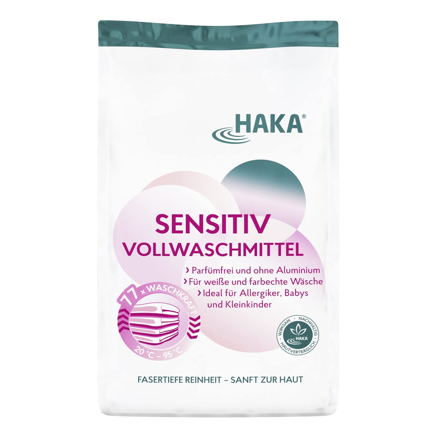HAKA Sensitiv universālais pulverveida veļas mazgāšanas līdzeklis, 3kg 77 WL, alerģiskiem cilvēkiem, bez smaržvielām