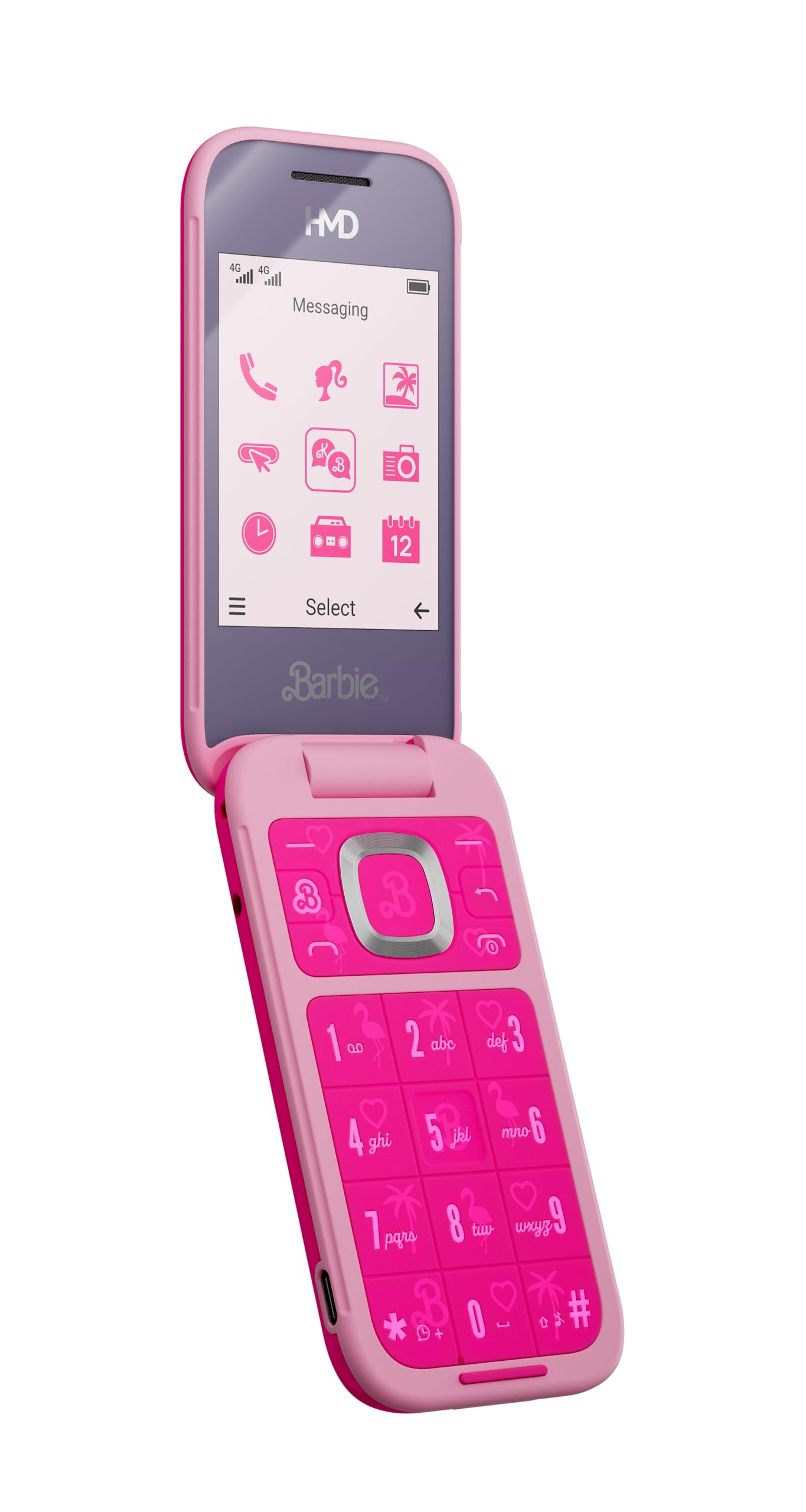 HMD Barbie Phone Flip - 2.8" display, 0.3 MP camera, 64/128 MB, 1450 mAh battery, 4G, Power Pink