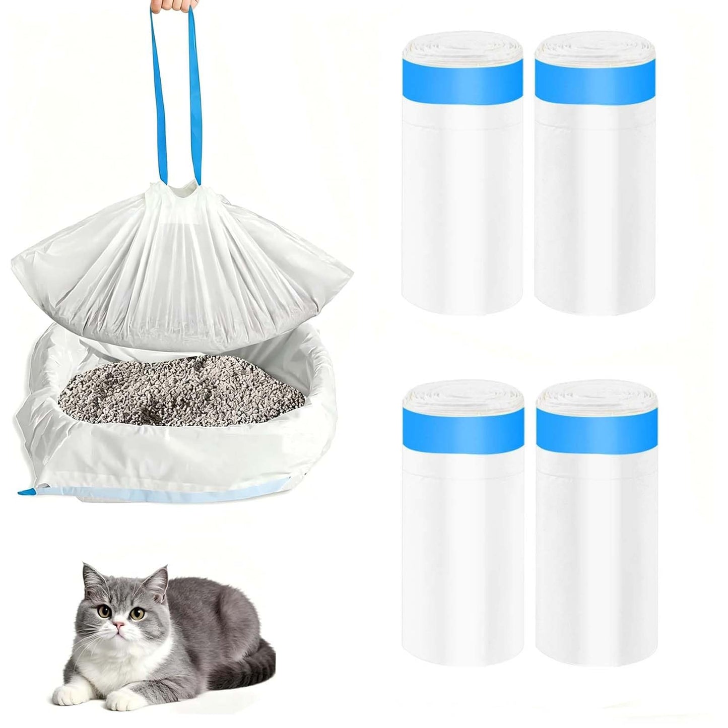 Katzenklo Beutel 80 gab., 66×30cm kaķu tualetes maisiņi ar savelkamām auklām, izturīgi un necaurlaidīgi, kaķu pakaišu maisiņi kaķu tualetei un mājdzīvnieku atkritumiem