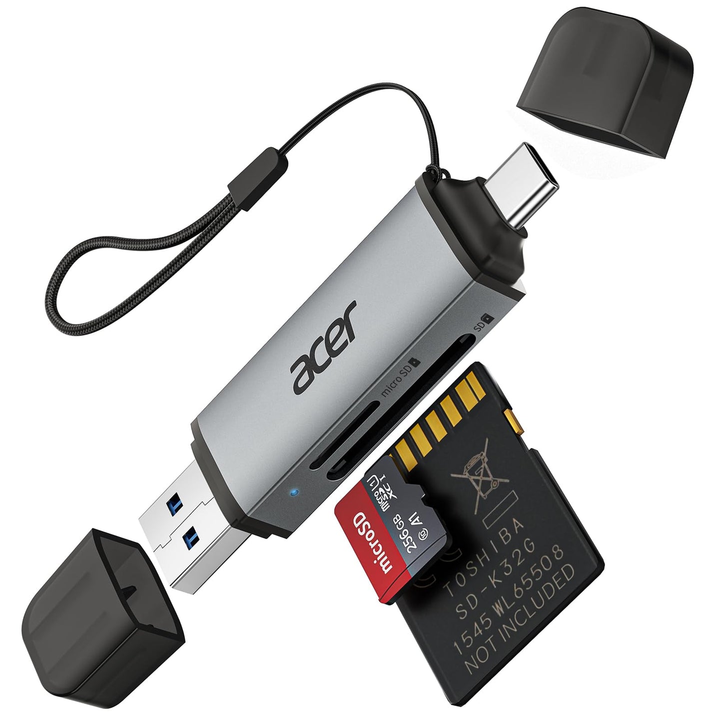 SD karšu lasītājs Acer, Dual USB 3.0 USB C savienojums, alumīnija karšu lasītājs