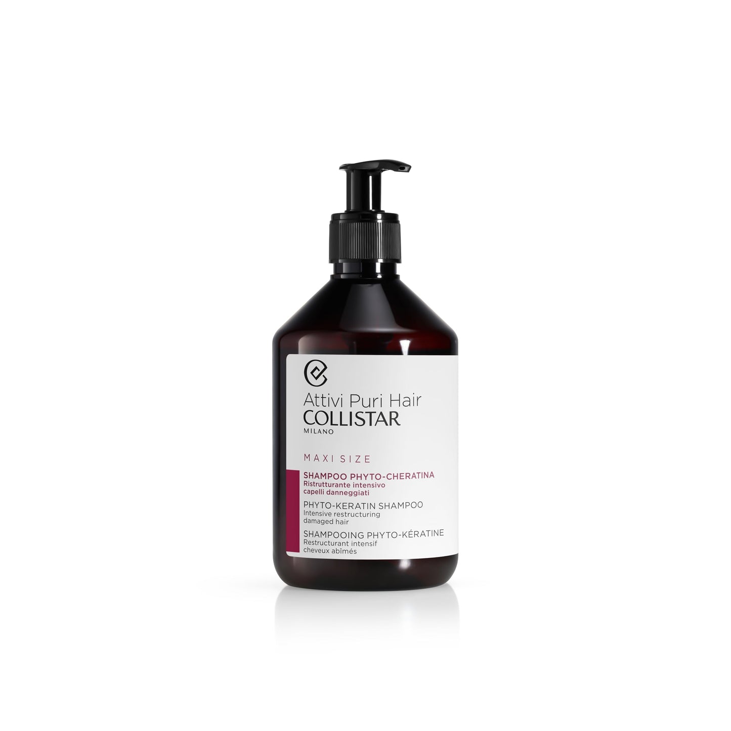 Collistar Activi Puri Hair Phyto Keratin šampūns, intensīvi barojošs bojātiem un trausliem matiem, maxi formāts, 500 ml