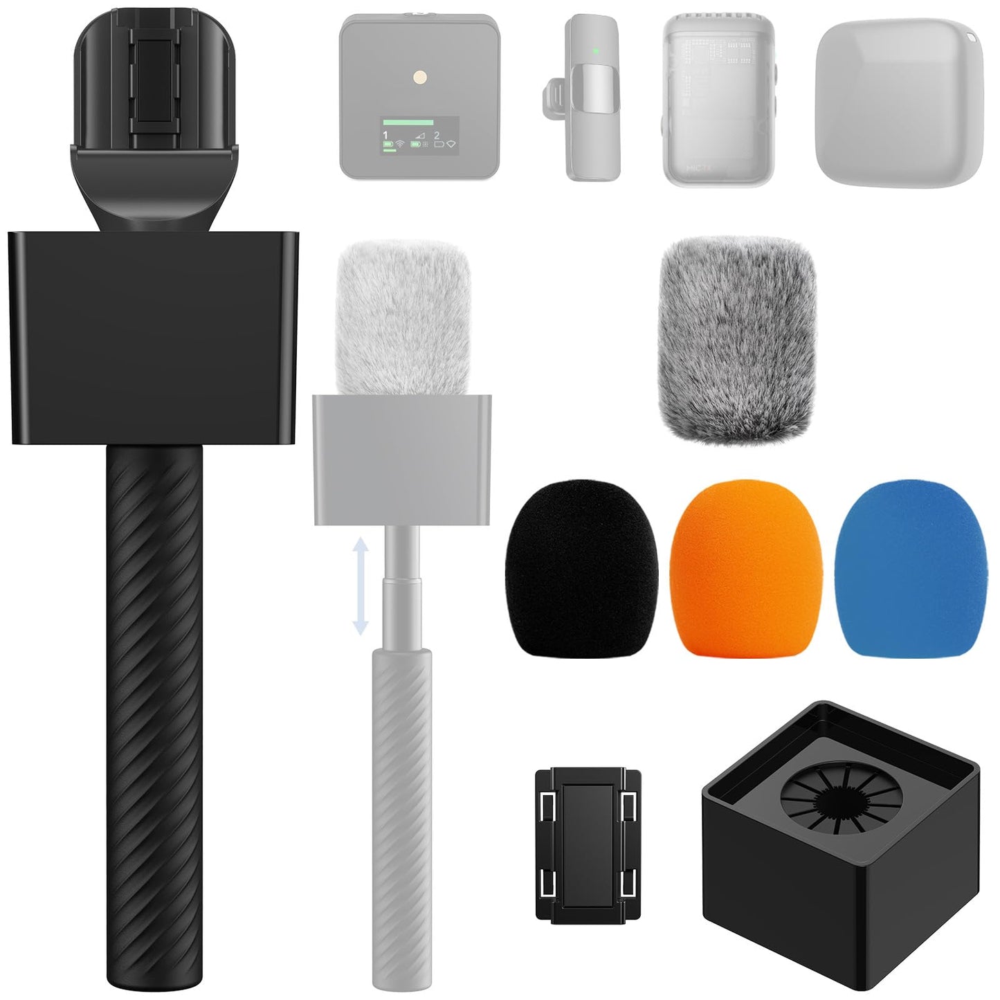 TONOR rokas adapteris DJI mic, RODE Wireless Go 1/2, Rode Wireless Me/Pro, Hollyland Lark M2, rokas mikrofona adapteris ar regulējamu garumu, gumijas rokturi un vēja aizsargu vlogiem un intervijām, TP40