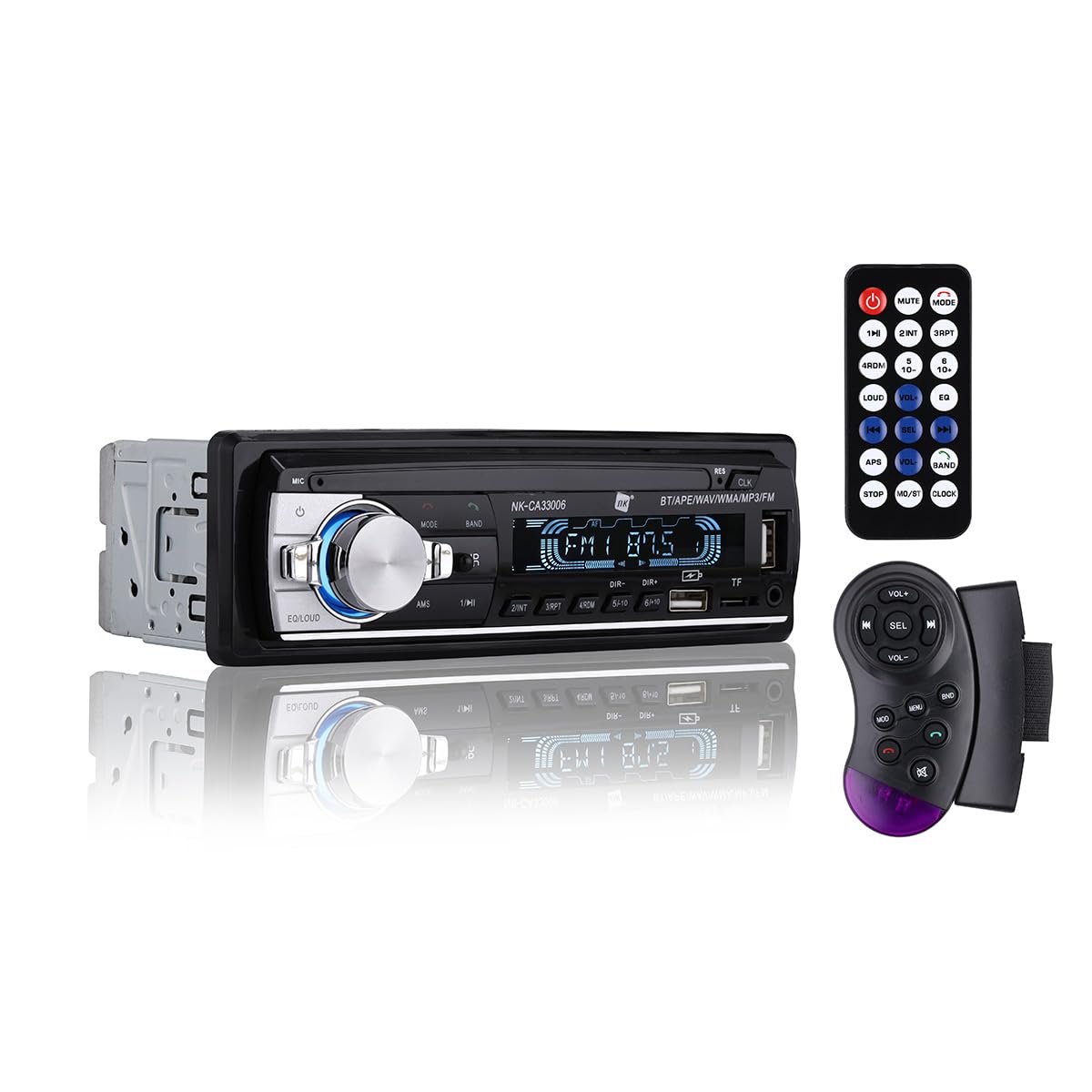 Auto radio NK ar RDS, 1 DIN, 4x40W, Bluetooth 5.0, AUX funkcija, MP3 un 2 USB atskaņotājs, FM stereo skaņa, brīvroku funkcija, tālvadības pults, LCD ekrāns, iOS un Android saderība