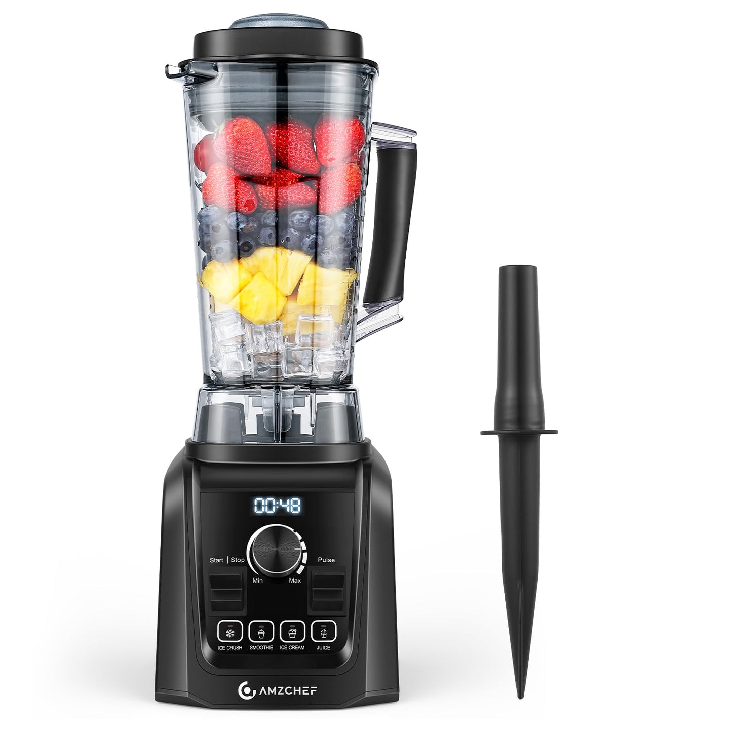 AMZCHEF 4-IN-1 stacionārais mikseris - 2L, 3D asmeņi, 32000 apgr./min, ideāls kokteiļiem, smūtijiem un ledus sasmalcināšanai.