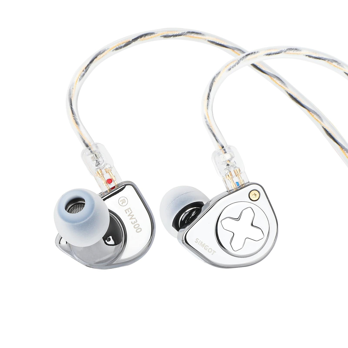 Vadu in-ear austiņas SIMGOT EW300 1DD+1Planar+1PZT hibrīda draiveri, IEM spēļu austiņas ar maināmām sprauslām un apsudrabotu OFC kabeli, mūziķiem un audiofiliem