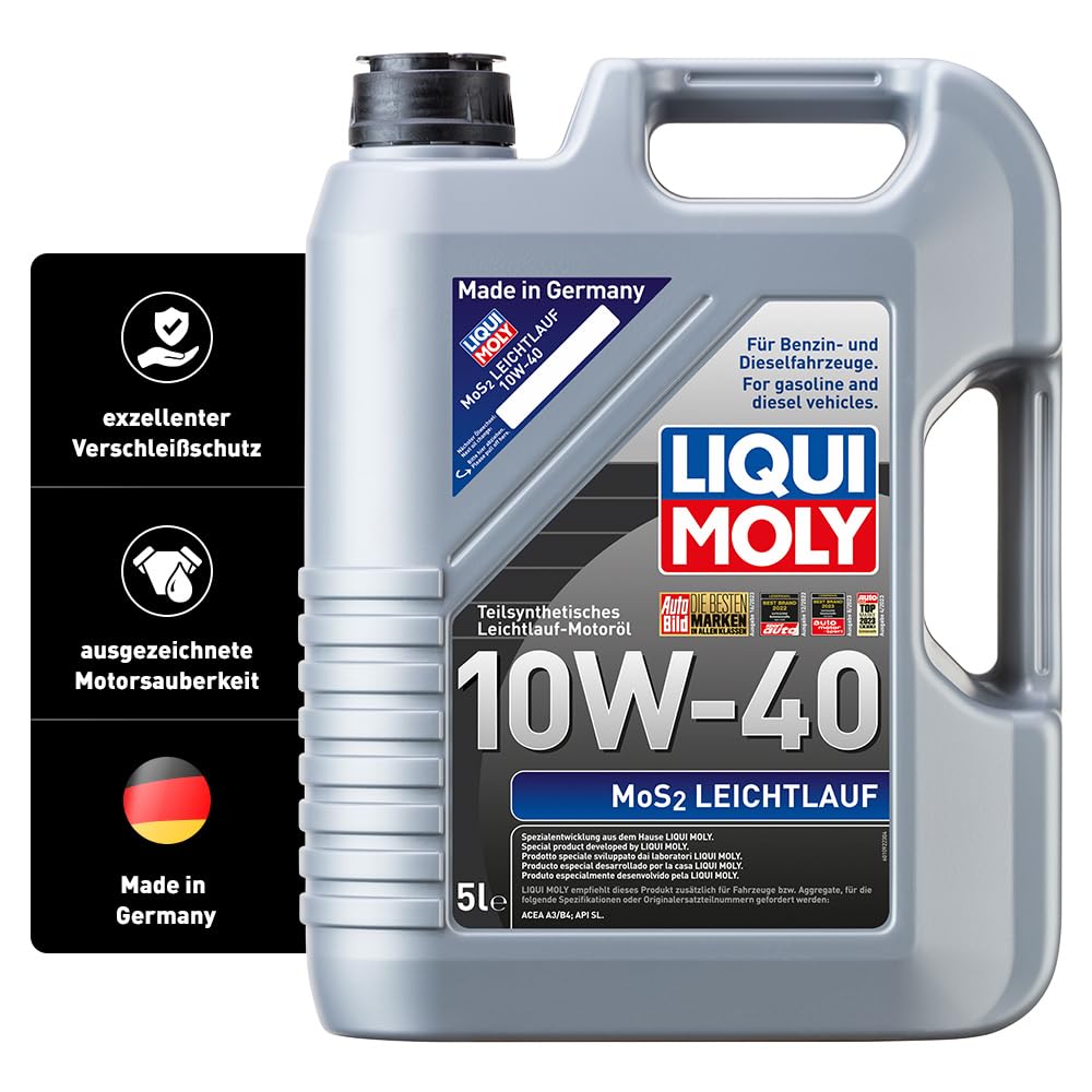 Motoreļļa LIQUI MOLY MoS2 Leichtlauf 10W-40 5 L, daļēji sintētiska, 5 litri, Art.-Nr.: 1092