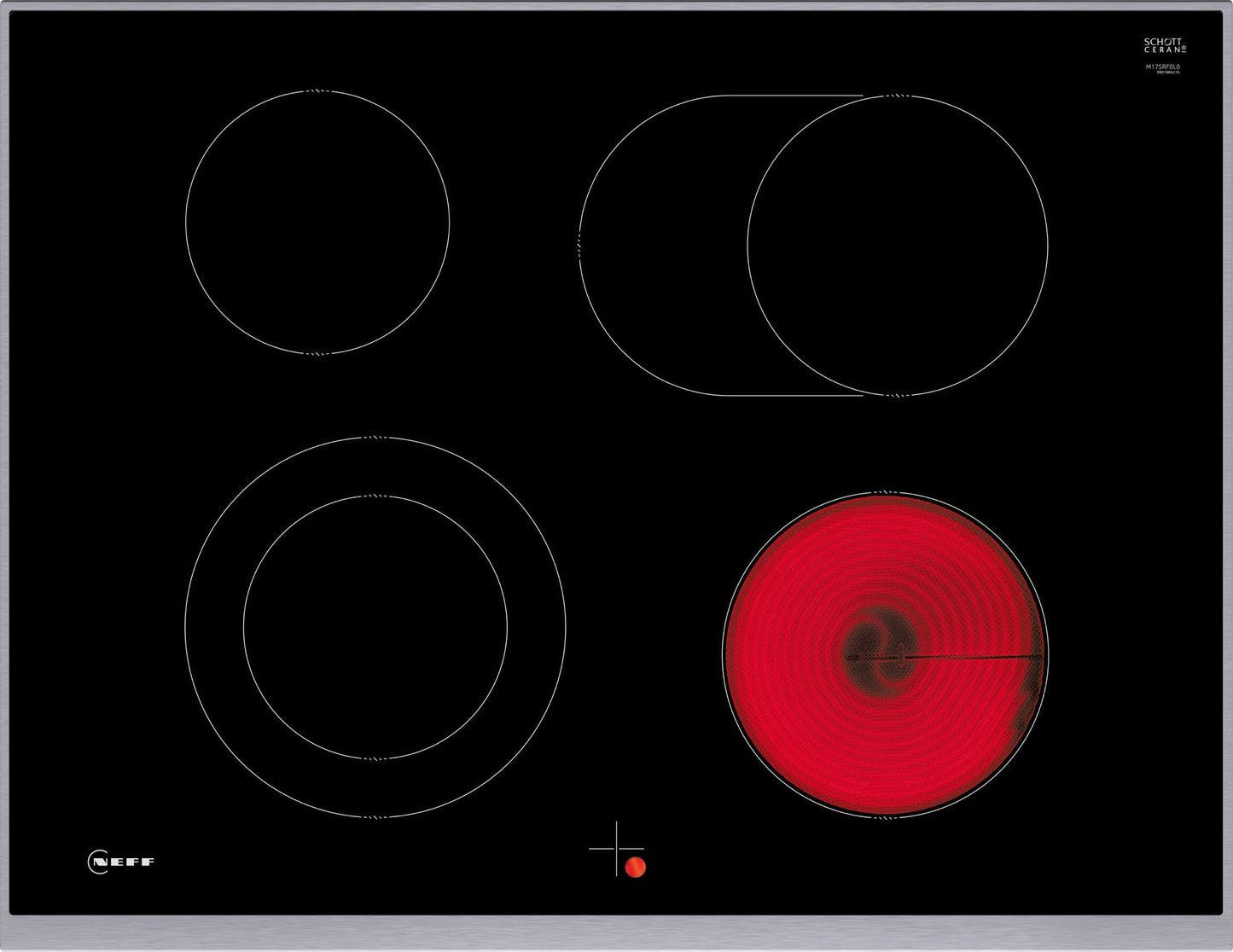 NEFF M17SRF0L0, N 50, elektriskā plīts, cepeškrāsns vadīta stikla keramikas plīts 70 cm plata, cepšanas zona, divu loku vārīšanas zona, atlikušās siltuma indikators, virsma, melna