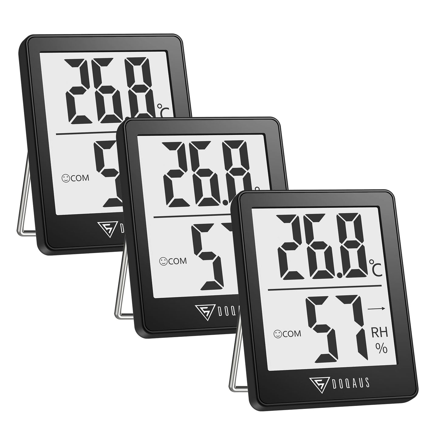 Digitālais termometrs un higrometrs DOQAUS, 3 gab., iekštelpām, ar LCD ekrānu, temperatūras un mitruma mērītājs