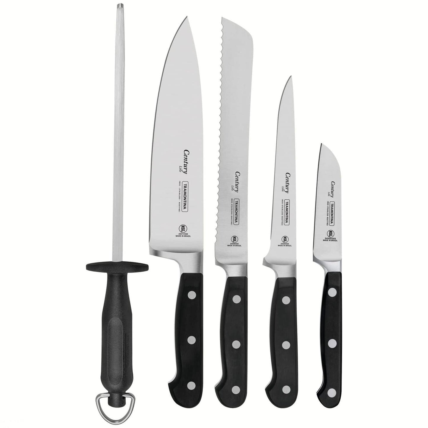 Tramontina CENTURY knife bag with 4 knives, sharpening steel - stainless steel, forged blades, Sub-Zero black.
