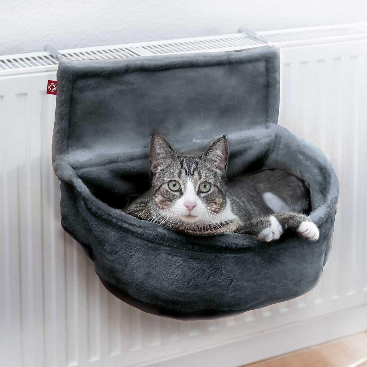 CanadianCat Company | Kaķu mīkstā soma radiatoram | Antracīta | Liegumala ar regulējamiem stiprinājumiem