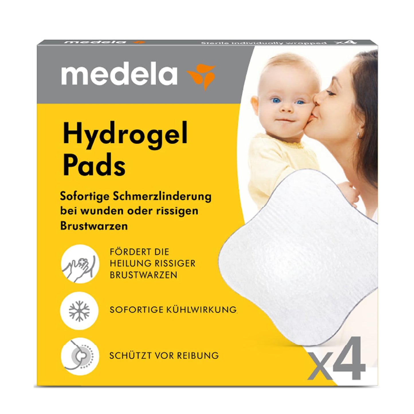 Krūtsgalu hidrogēla spilventiņi Medela – tūlītējai sāpju mazināšanai jutīgiem vai ieplaisājušiem krūtsgaliem pēc zīdīšanas vai piena atslaukšanas – dzesējošs mitrums veicina dabisku dzīšanu – 4 gab.