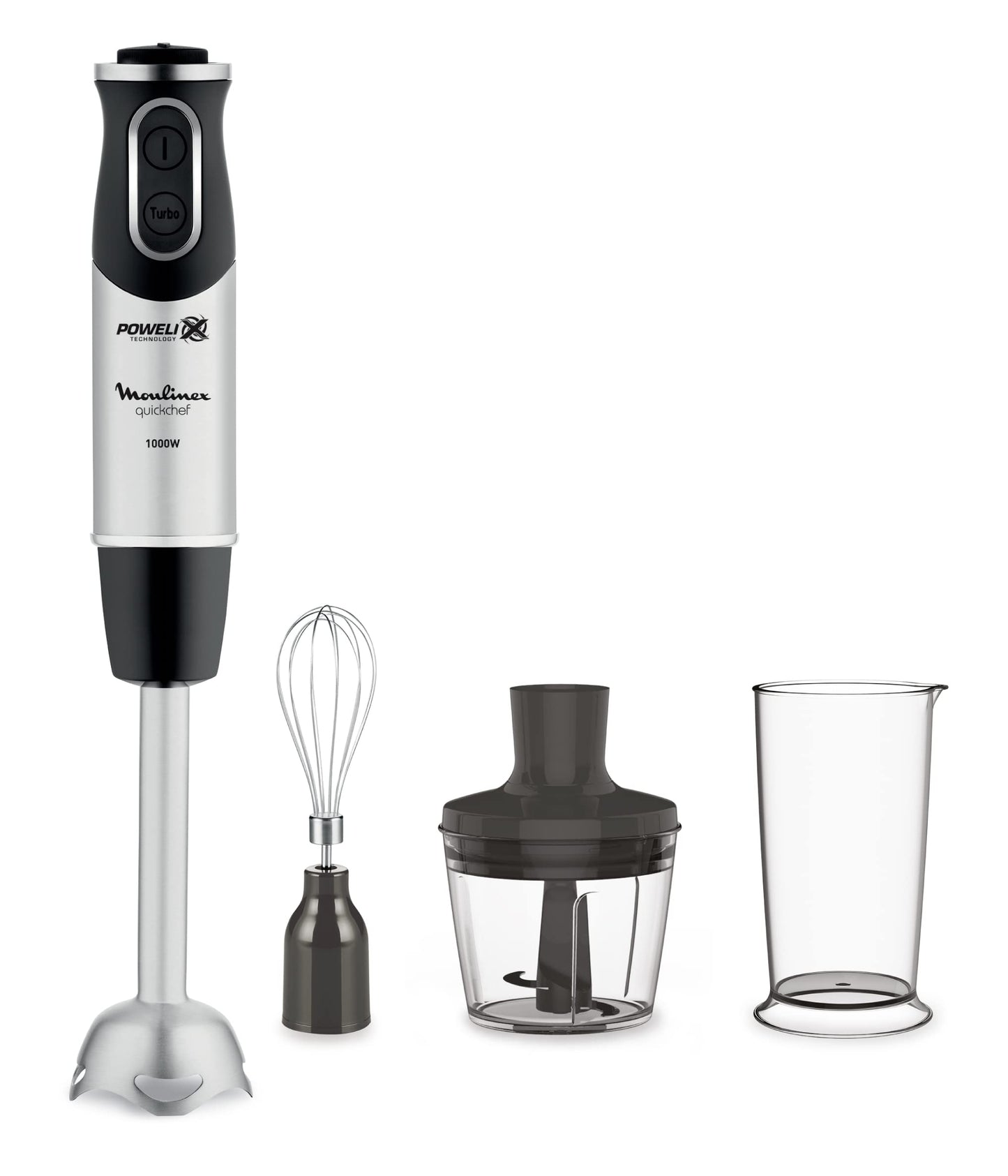 Moulinex DD6558 DD655810 Quickchef 3-in-1 iegremdējamais mikseris, Powelix tehnoloģija, 3 piederumi, nerūsējošais tērauds, tērauds/melns