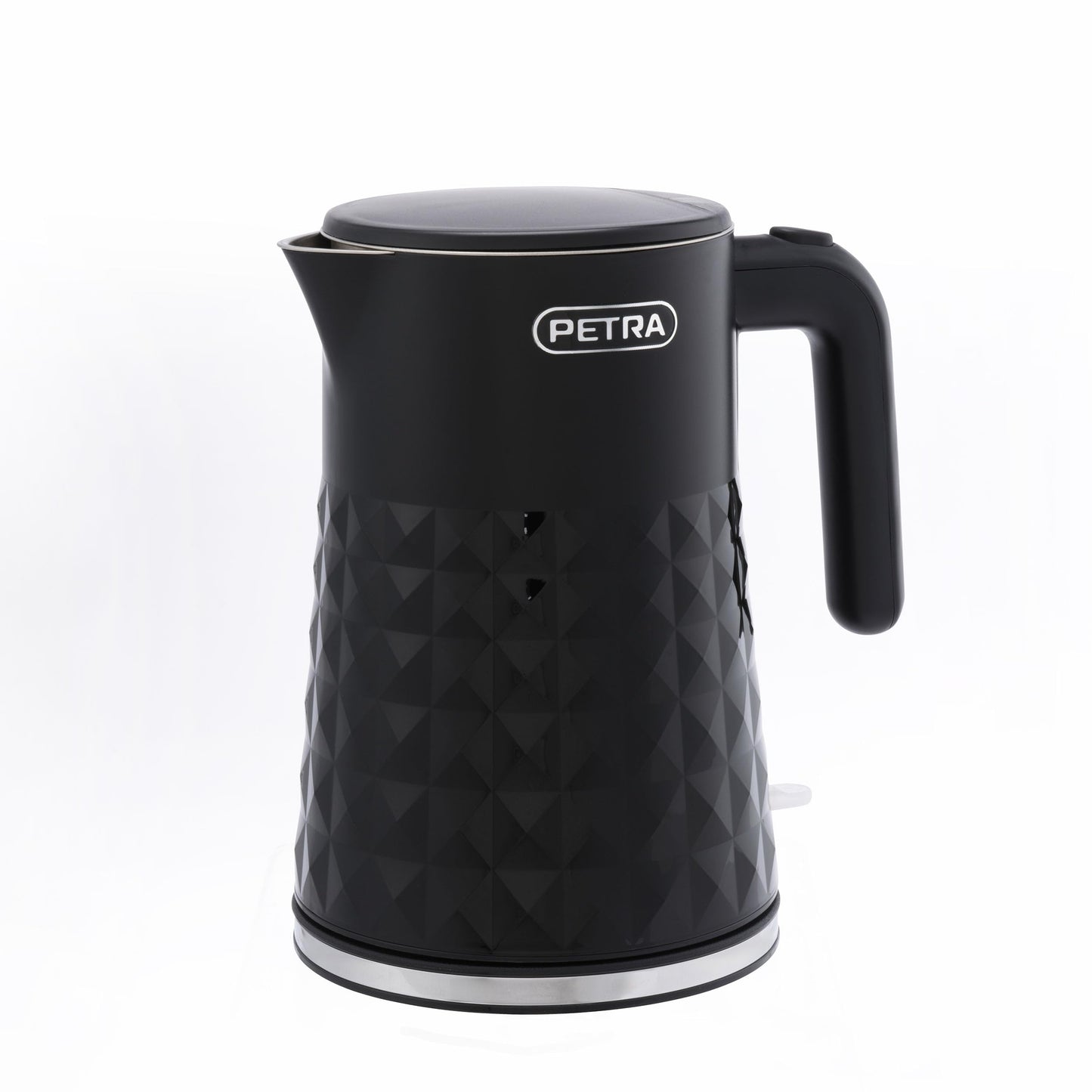 Petra PT6103BLKVDE 1.5L ūdens vārītājs – ātrā vārīšana, dubultsienu izolācija, 360° pamatne, 2200W, auksta pieskāriena korpuss.