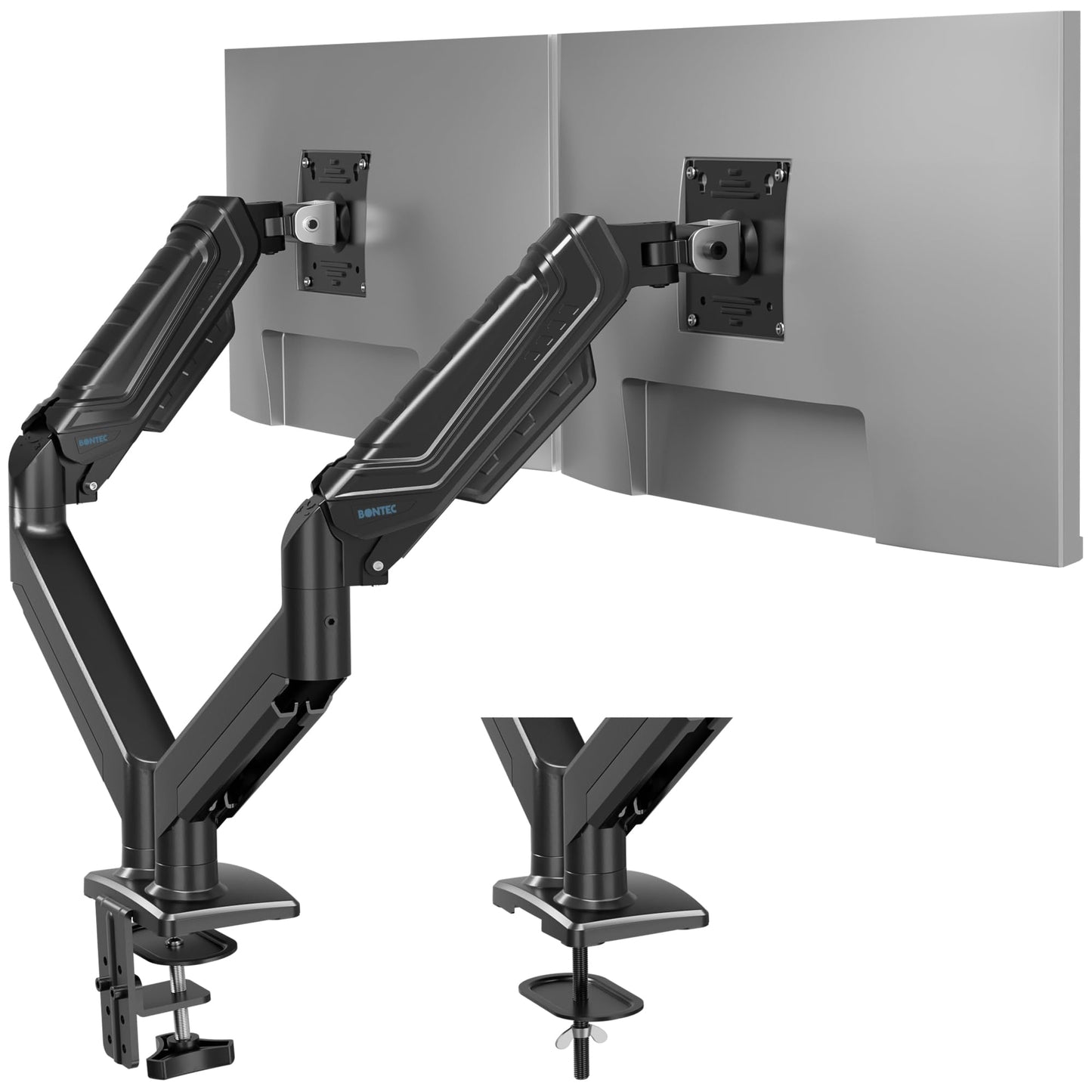 Monitoru turētājs BONTEC 2 monitoriem 24-34 Zoll, gāzes atsperes, VESA 75/100 mm