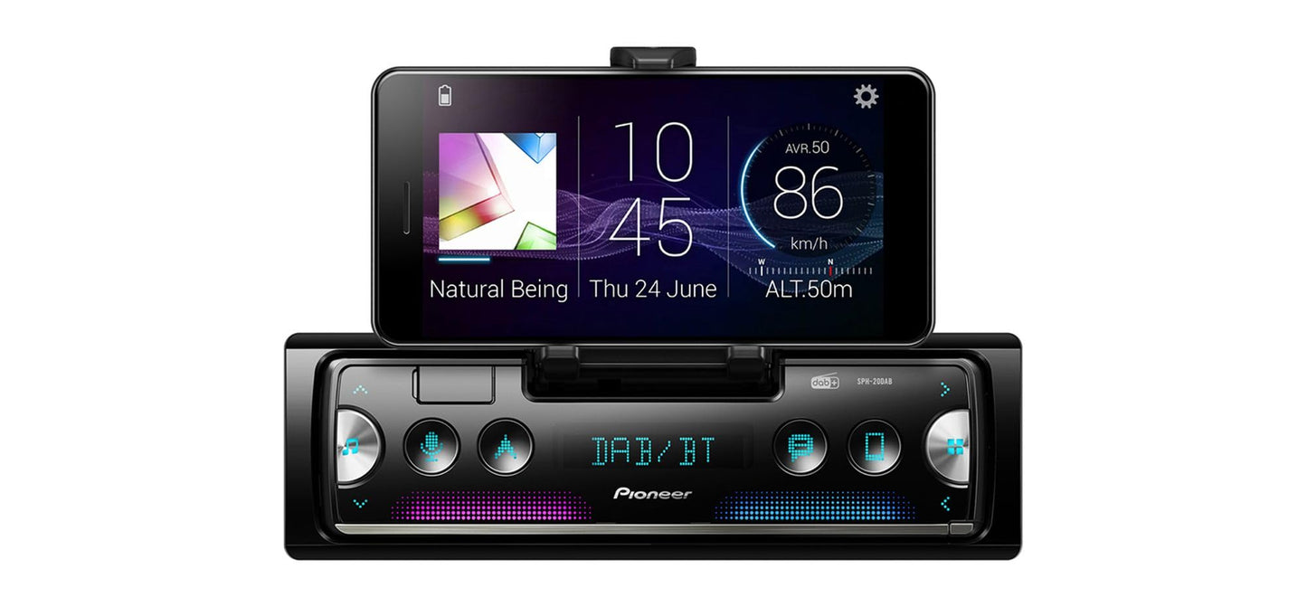 Autoradio Pioneer SPH-20DAB 1-DIN, RDS, DAB+, Bluetooth, USB MP3/WMA/WAV/FLAC, Android atbalsts, iPhone vadība, Smart Sync App