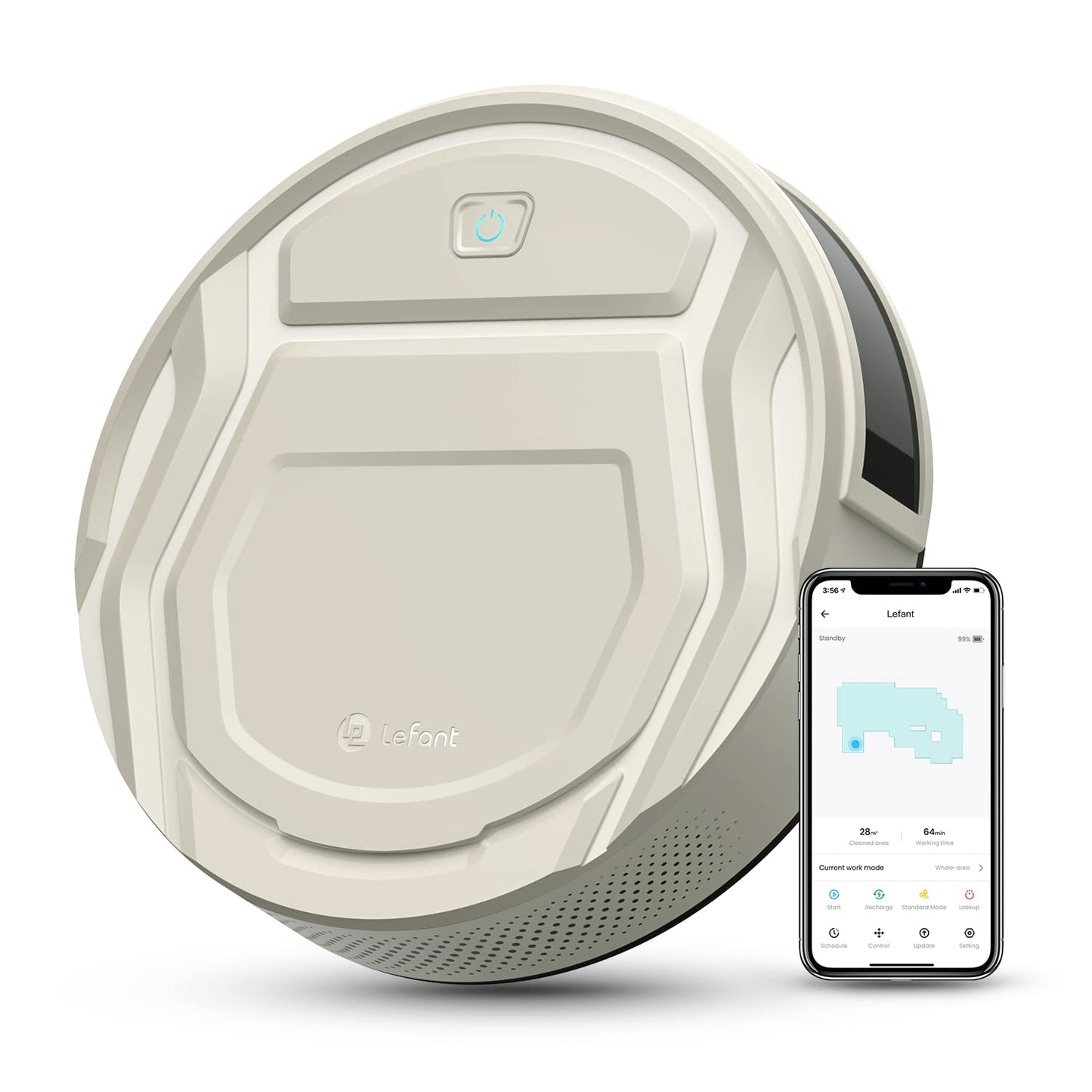 LEFANT M210P tīrīšanas robots - 120 min darbības laiks, WLAN, Alexa saderīgs, pašuzlādes, dzīvnieku spalvām, cietām grīdām.