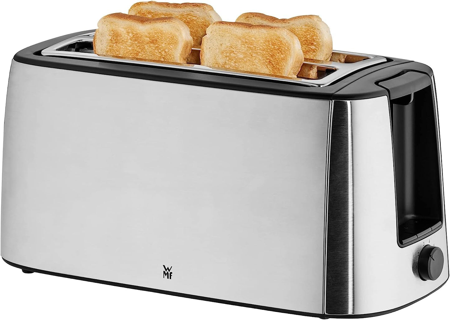 WMF Bueno Pro tosteris garais slots 4 šķēles ar maizīšu uzgaļu, XXL grauzdiņš, kraukšķināšanas funkcija, 6 brūnināšanas līmeņi, 1550W, tosteris nerūsējošā tērauda matēts