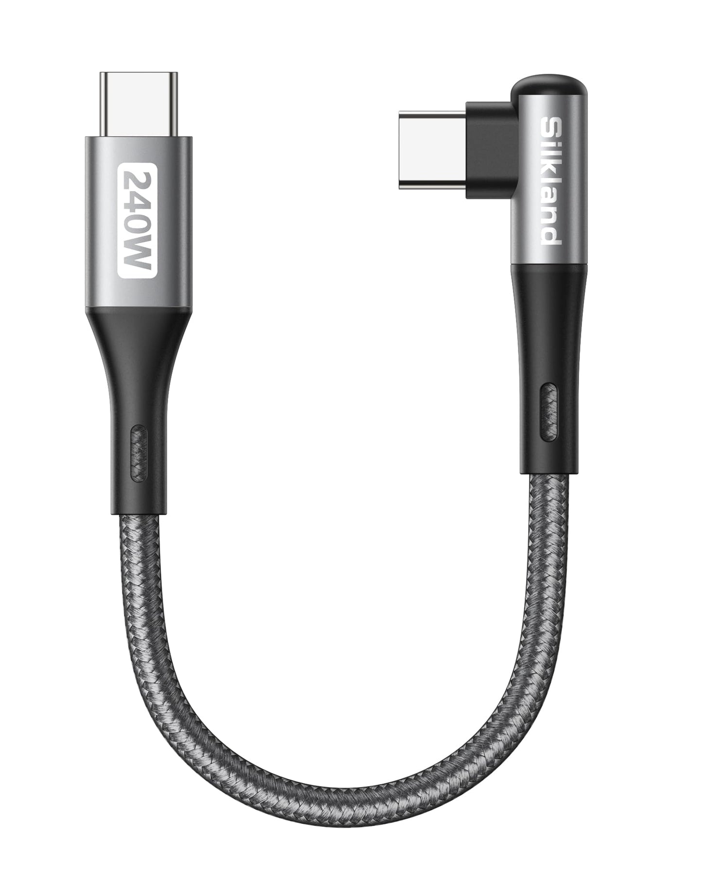 Silkland USB-C uz USB-C kabelis īss 15CM leņķis 240W 48V/5A, PD3.1&QC4.0+
