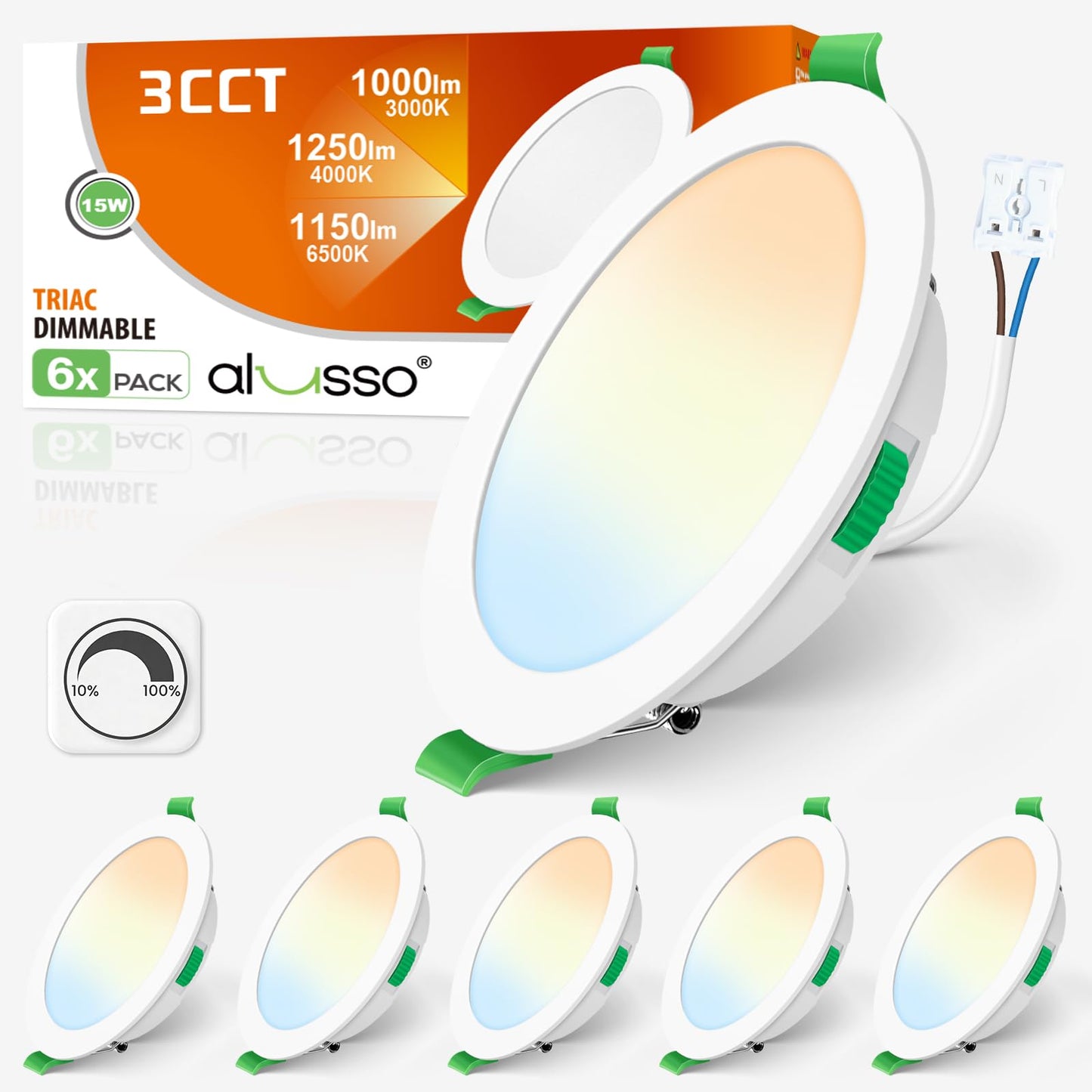 LED iebūvējamie prožektori ALUSSO dimmējami 15W 230V 3CCT 145-160mm 6 gab. komplekts