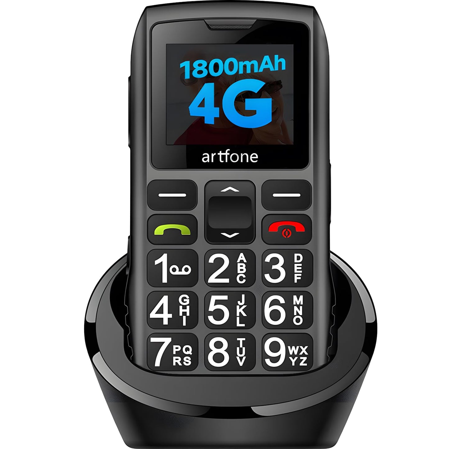 artfone 4G senioru tālrunis bez līguma, SOS poga, liela taustiņu telefons senioriem, lukturītis, ilgs gaidstāves laiks, USB-C, taustiņu telefons ar lādētāju, 1,77 collu krāsu displejs
