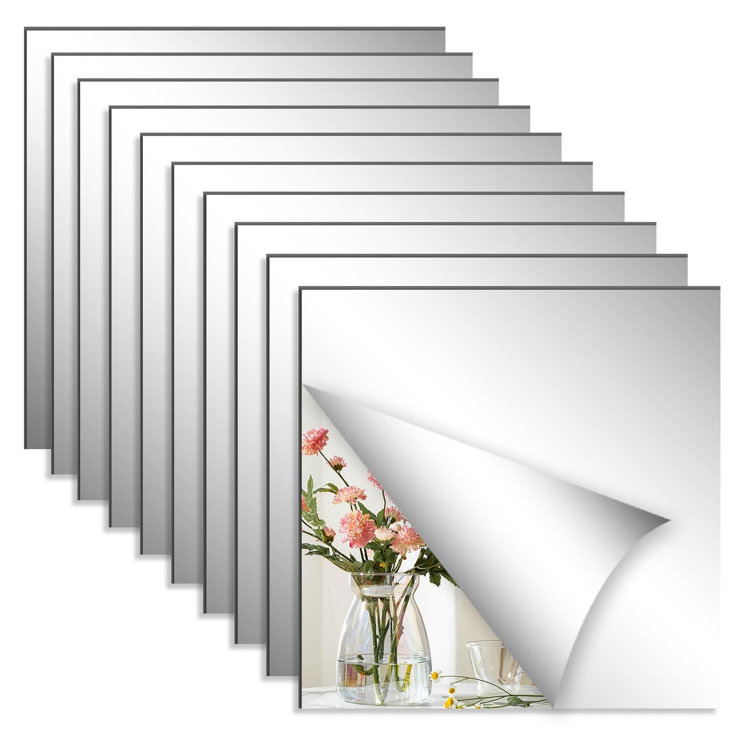 Akrila līmējami spoguļi chuanhylis 4er-/10er-Set 20x20 cm spoguļflīzes pašlīmējošas vannas istabai, viesistabai, guļamistabai, skapim, sienas dekoram (10 gab.)