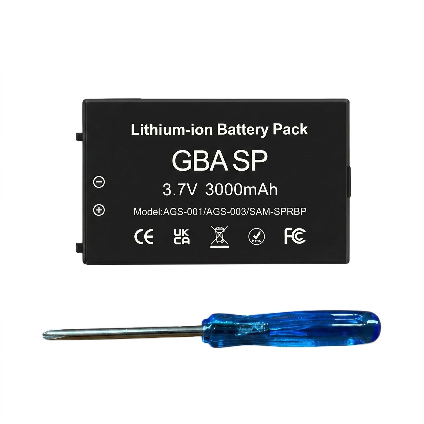 Nintendo Game Boy Advance SP akumulators FLSTOR, 3000mAh Li-Ion rezerves akumulators, saderīgs ar AGS-001 un SAM-003 modeļiem, ar skrūvgriezi, 3,7 V