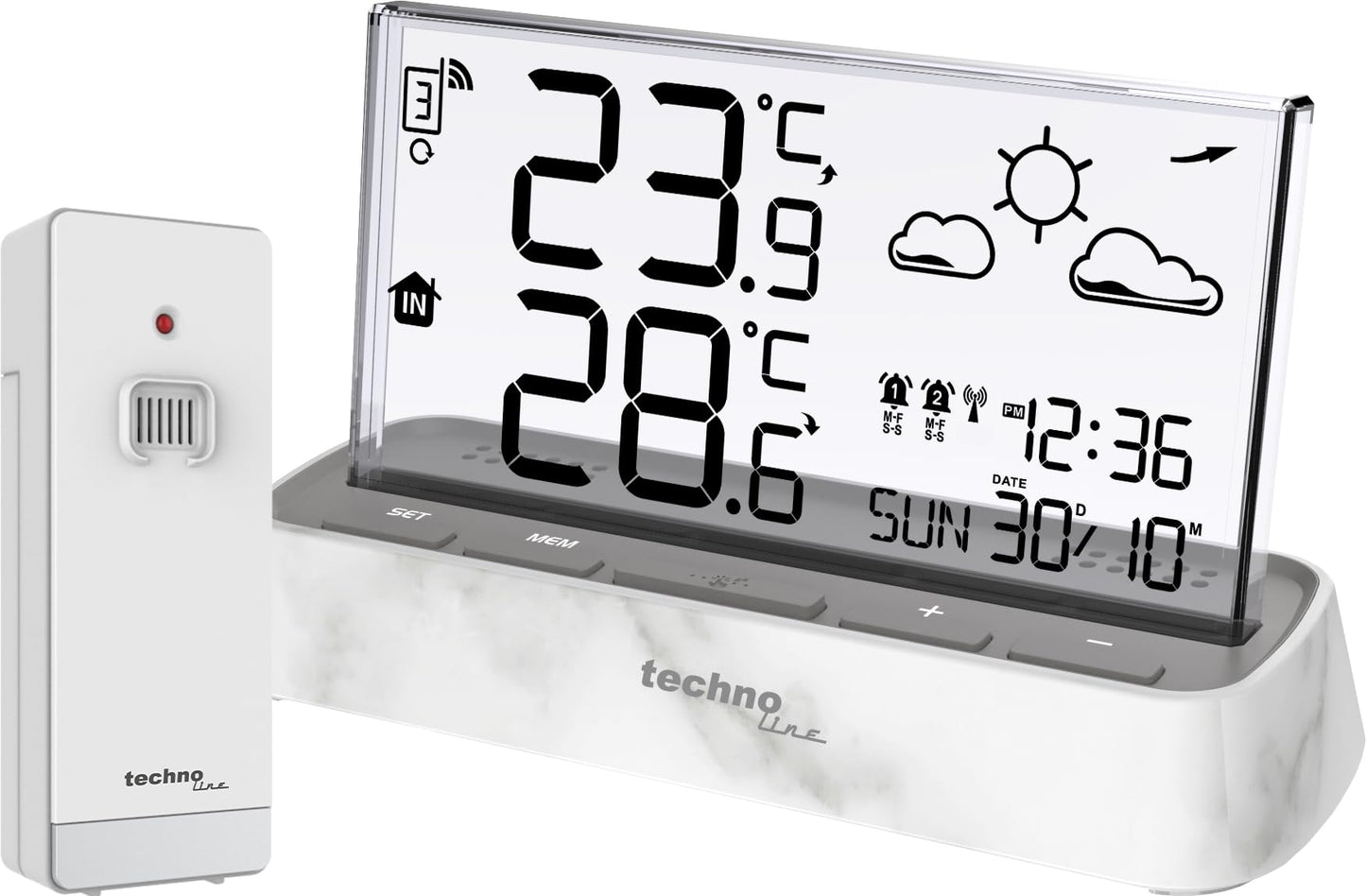 techno line WS 6782 radio temperatūras stacija ar āra sensoru un laikapstākļu tendenci