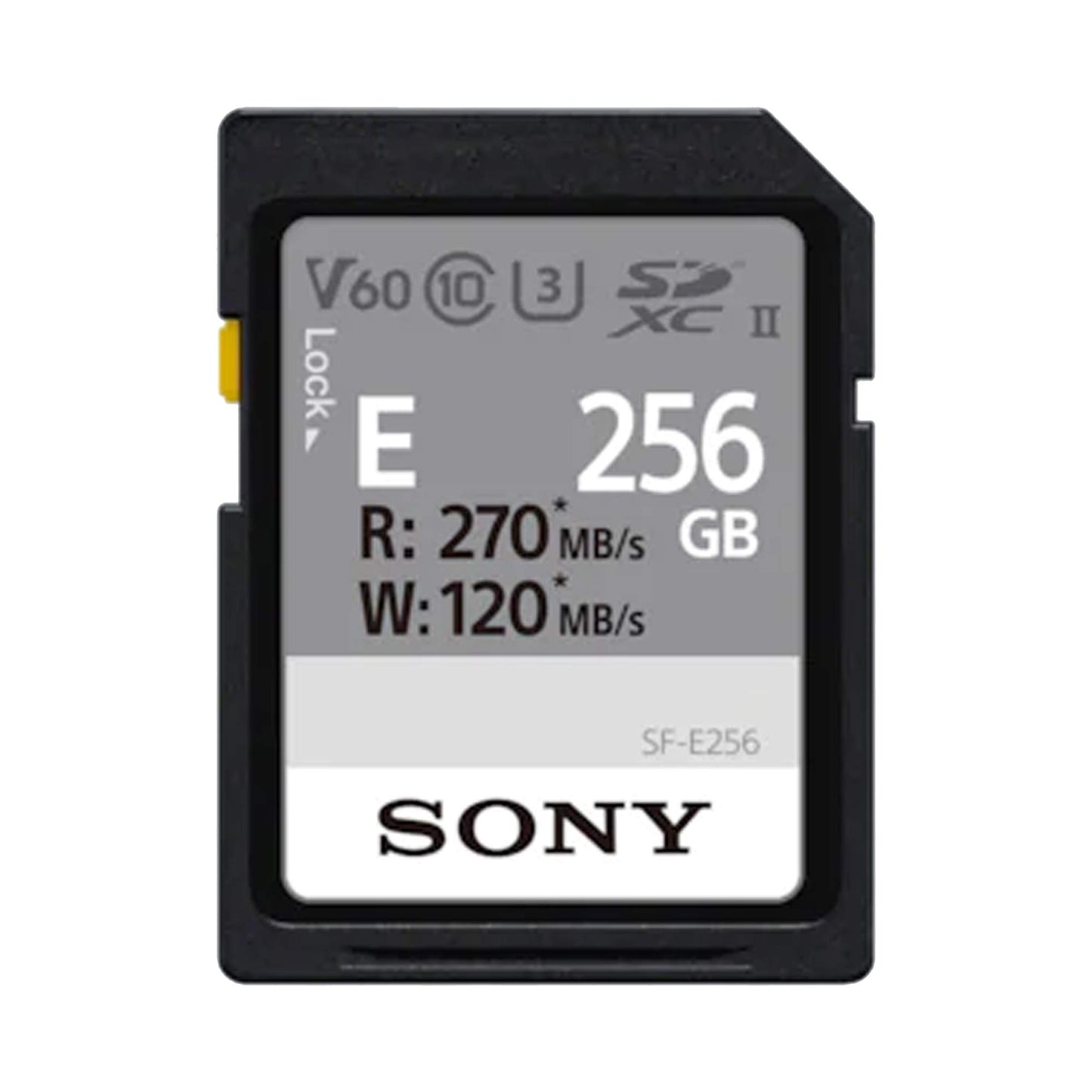 Sony SF-E256 SD atmiņas karte - 256 GB, UHS-II, 10. klase, E sērija, ātra datu pārsūtīšana un uzticama veiktspēja.