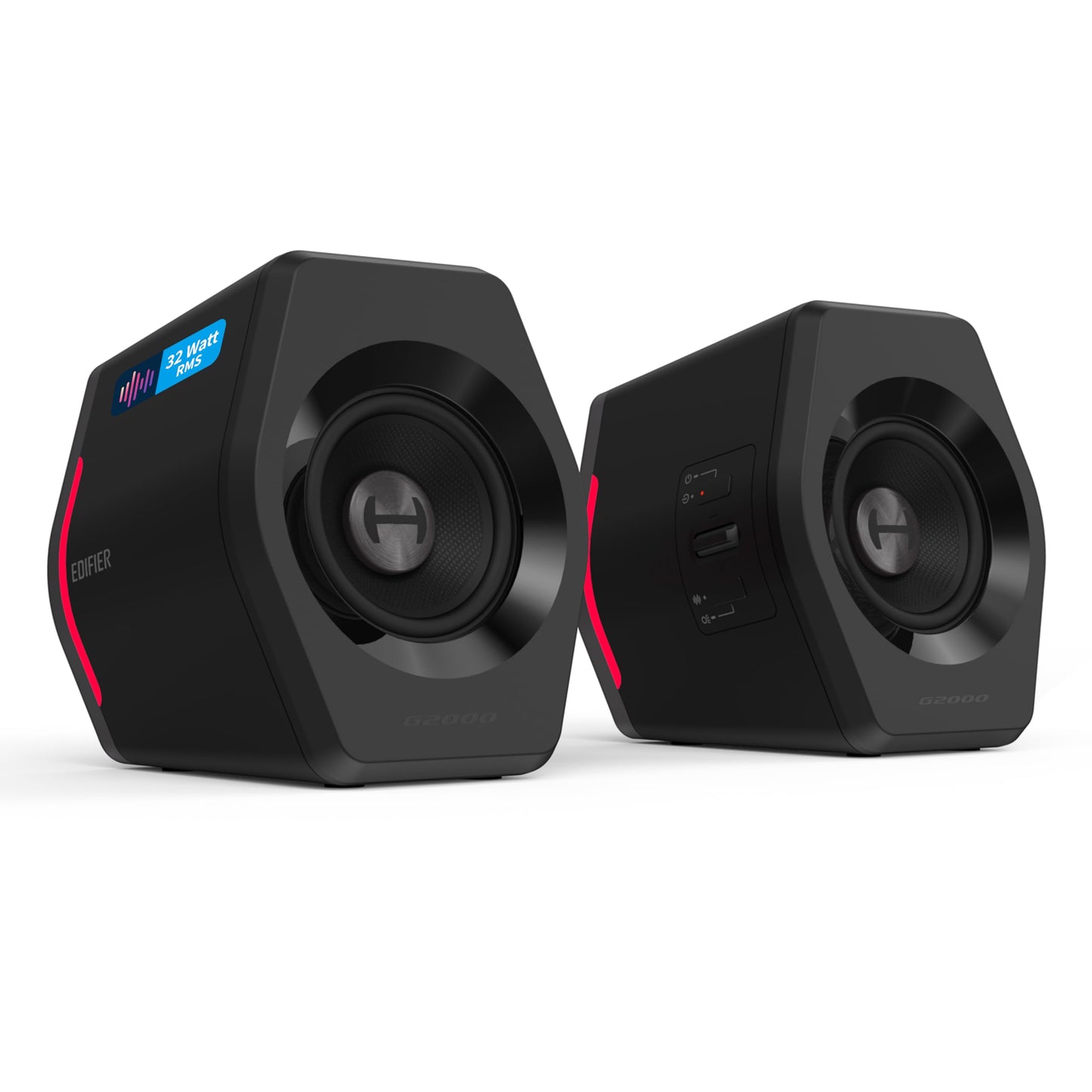 Aktīvie skaļruņi Edifier G2000 2.0 ar Bluetooth, spēlēm, RGB apgaismojumu, melni
