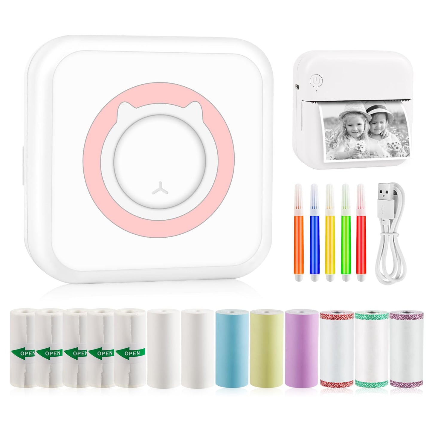 Mini printeris GuKKK, mobilais fotoprinteris, pārnēsājams mini fotoprinteris, bezvadu termoprinteris, viedtālruņa Bluetooth printeris, mācībām, piezīmēm, žurnālam
