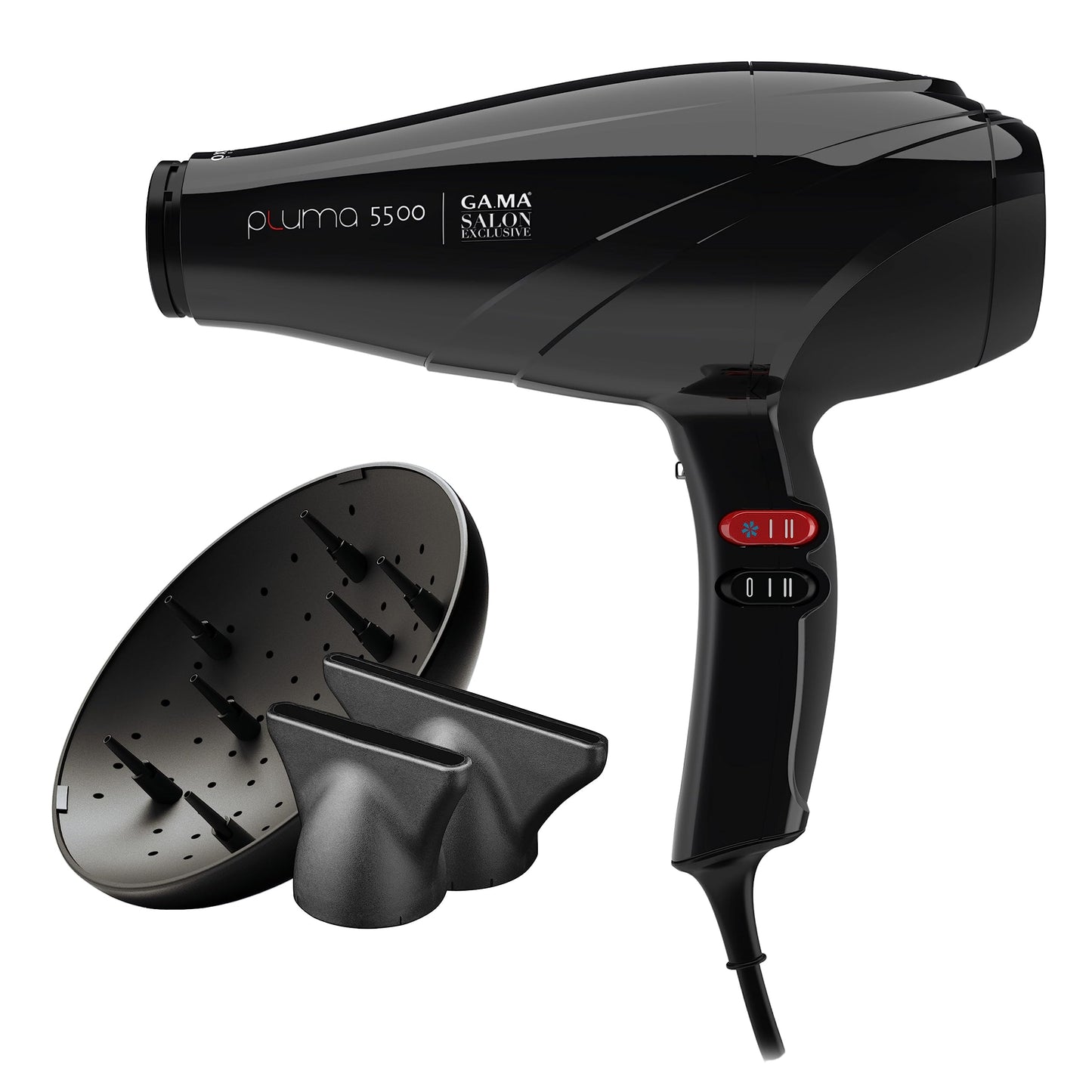 GA.MA Itālija Profesionālais, Pluma 5500 Oxy-Active, profesionālais matu fēns ar 2400 W itāļu AC motoru, C un Oxy-Active tehnoloģijas, lai iegūtu spīdīgus, bezkrāsainus matus, melns