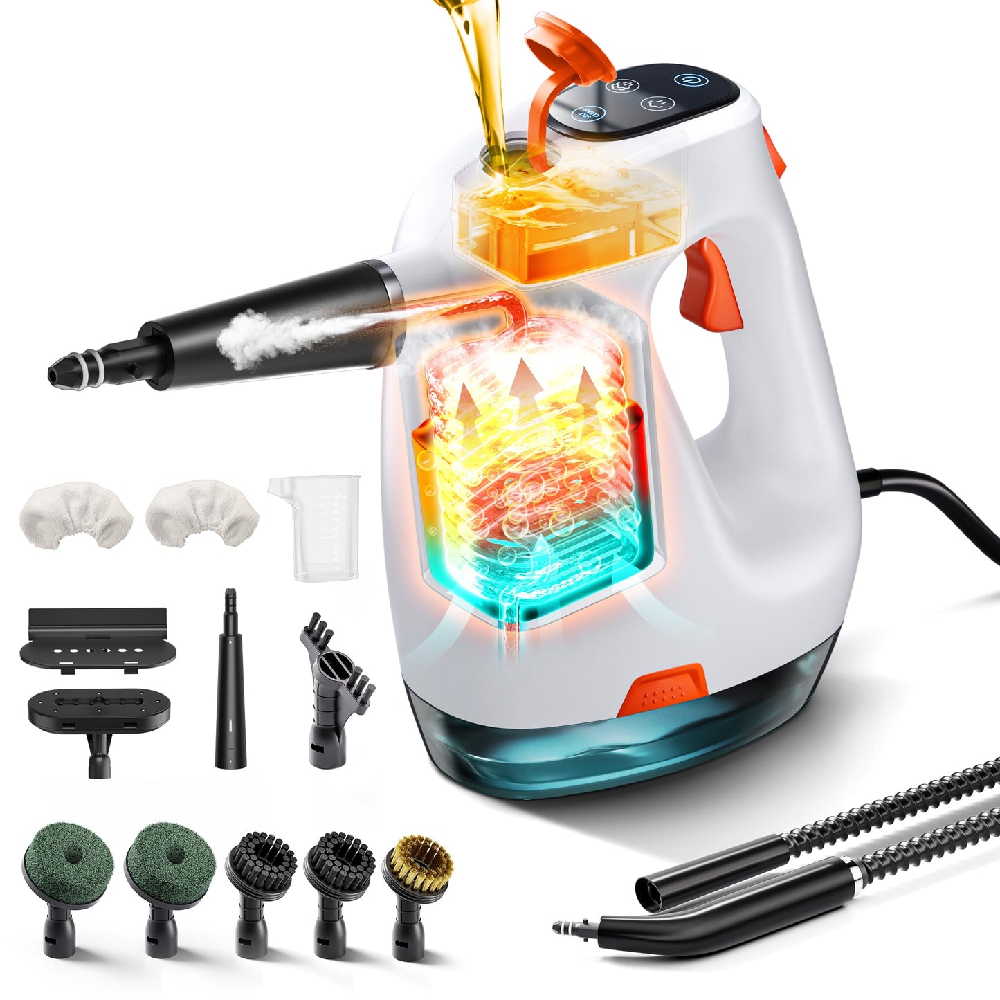 Rokas tvaika tīrītājs 1200W, 500ml noņemama ūdens tvertne ar mazgāšanas līdzekļa dozatoru, noņem taukus un netīrumus, tvaika tīrītājs virtuvei, vannas istabai, šuvēm, logiem un mājai