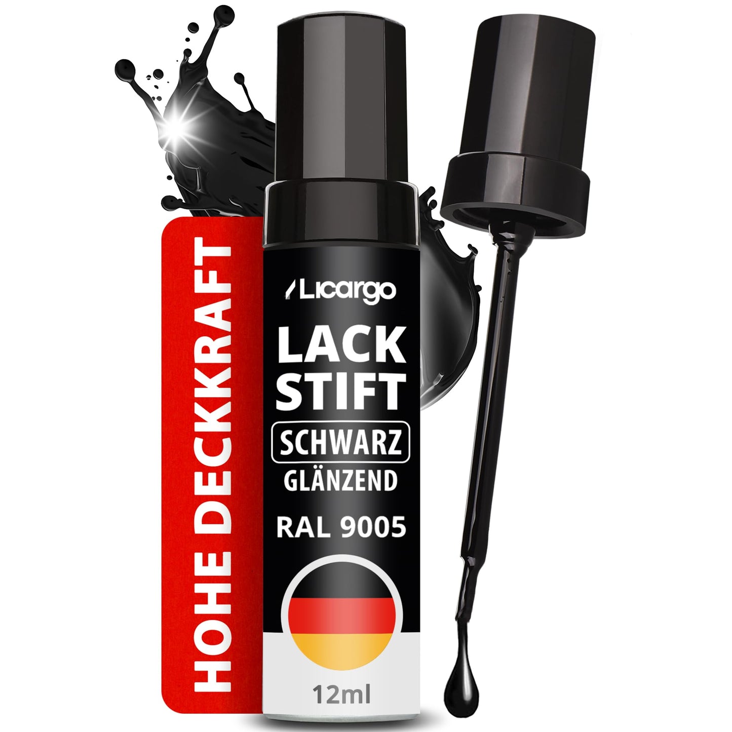 LICARGO krāsas zīmulis melns spīdīgs - remonta krāsa skrāpējumiem RAL 9005