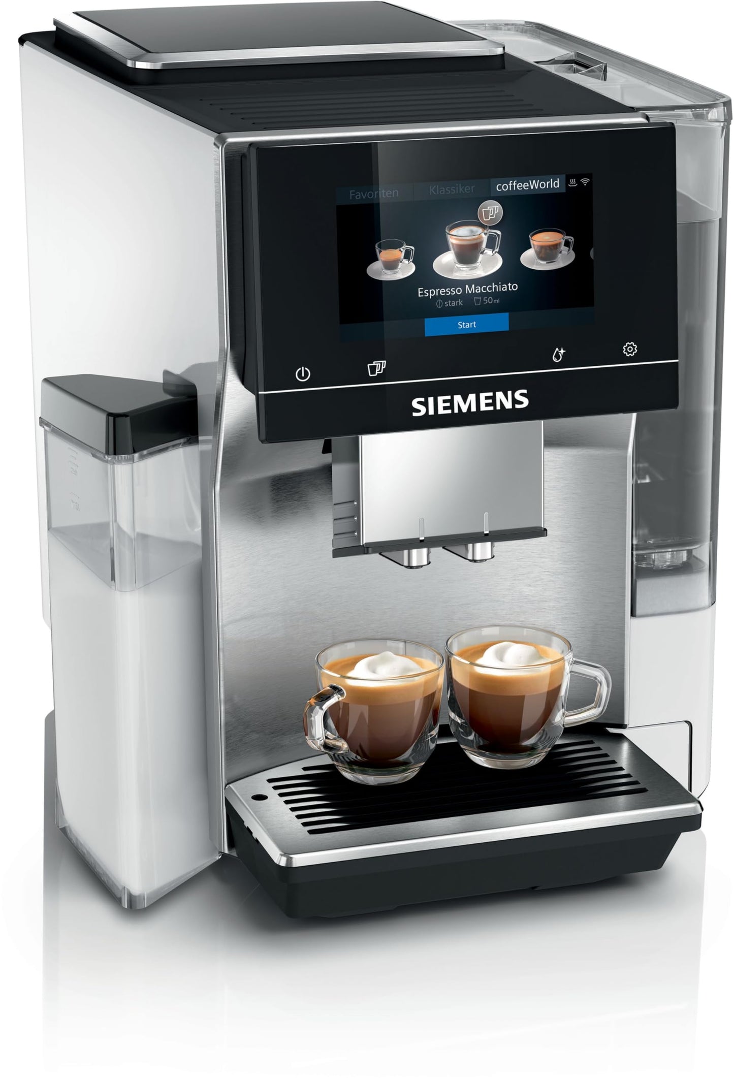 SIEMENS EQ700 - pilnībā automātiska kafijas mašīna ar iSelect-Display, Cold Brew, Home Connect, nerūsējošais tērauds, balts.