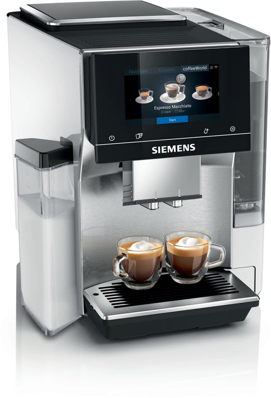 SIEMENS EQ700 - pilnībā automātiska kafijas mašīna ar iSelect-Display, Cold Brew, Home Connect, nerūsējošais tērauds, balts.