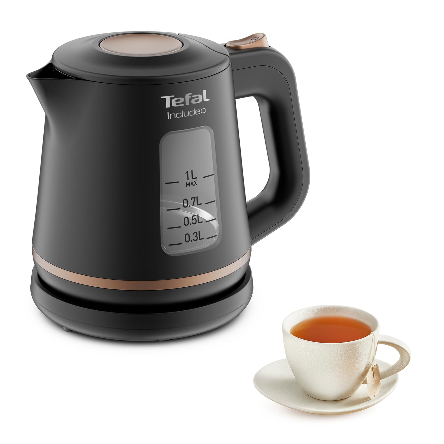 Tefal KI5338 tējkanna - 1L, neslīdošs rokturis, ūdens līmeņa indikators, 360° pamatne, izņemams filtrs, 2400W.
