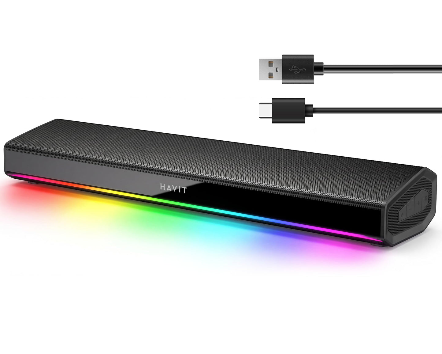 Datora skaļrunis havit datoram, Bluetooth 5.3 skaņas panelis ar dinamisku LED apgaismojumu, HiFi stereo, pārnēsājams skaļrunis spēlēm datorā, klēpjdatorā un planšetdatorā