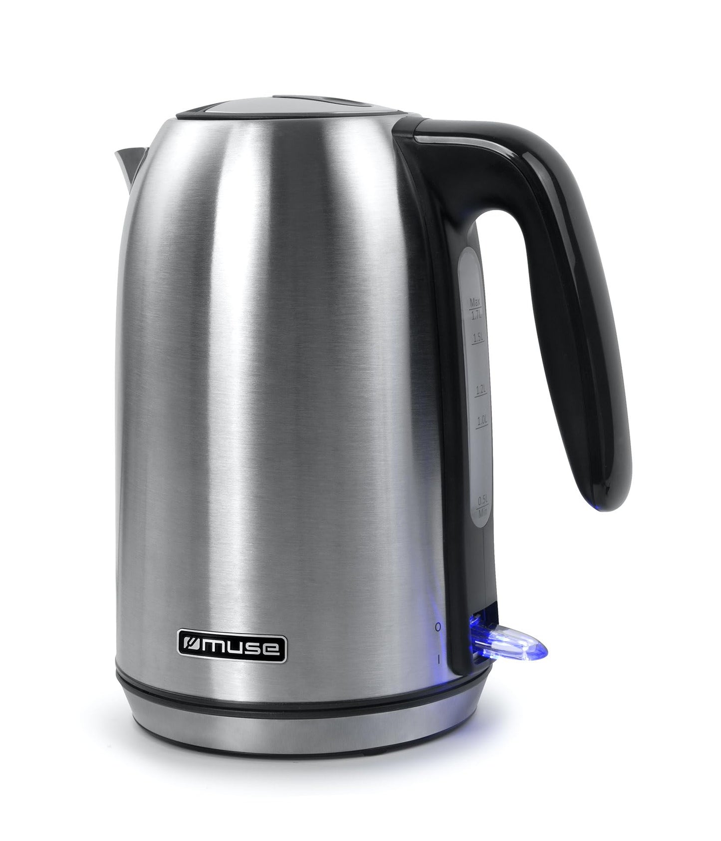 Muse nerūsējošā tērauda tējkanna - 1,7L, BPA nesaturoša, 2200W, izolēts rokturis, ūdens līmeņa indikators, apgaismots slēdzis