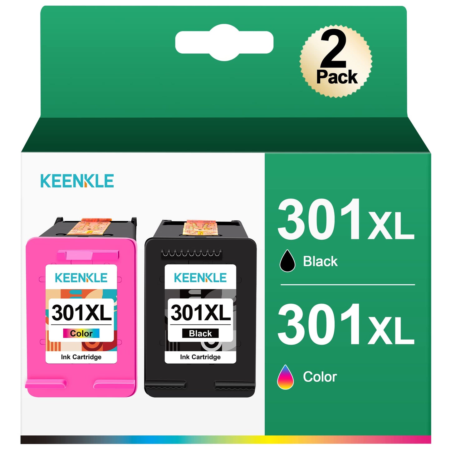 KEENKLE 301XL - Replacement ink cartridges for Deskjet 2540, Envy 4500, black and color multipack.