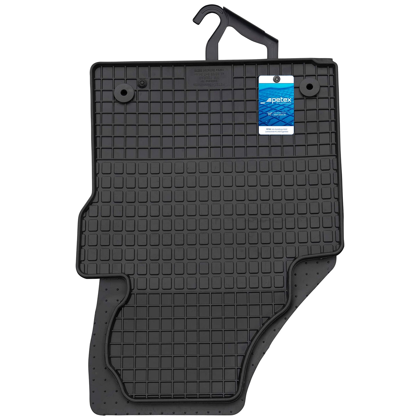 PETEX gumijas paklāji, kas piemēroti Touran no 02/2003-08/2015 5-7 sēdvietām priekšā un pasažieru telpā 1. sēdekļu rindai, melni 4 daļās.