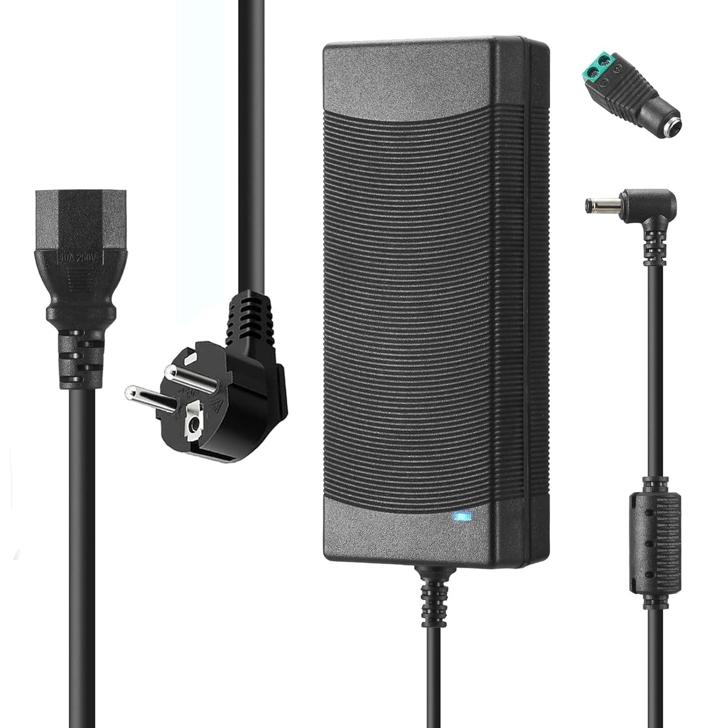 12V 10A barošanas adapteris, AC 100-240V uz DC 12V 10A 120W sprieguma pārveidotājs, LED barošanas bloks ar 5,5 mm x 2,5/2,1 mm spraudni LED lentēm un CCTV kamerām